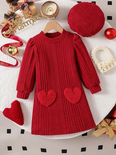 SHEIN Elladie kids Sudadera ajustada de manga larga con corazón de peluche para niñas