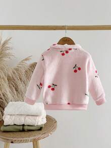 SHEIN Baby Girl Cherry Pattern Long Sleeve Zip-Up Fleece Jacket, Autumn/Winter