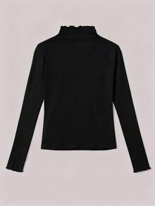 SHEIN EZwear Plus Size Solid Color Crew Neck Long Sleeve Casual T-Shirt/Fall/Winter - Black - View 2