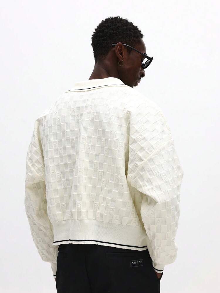 Cable Knit Sweater With Navy Piping