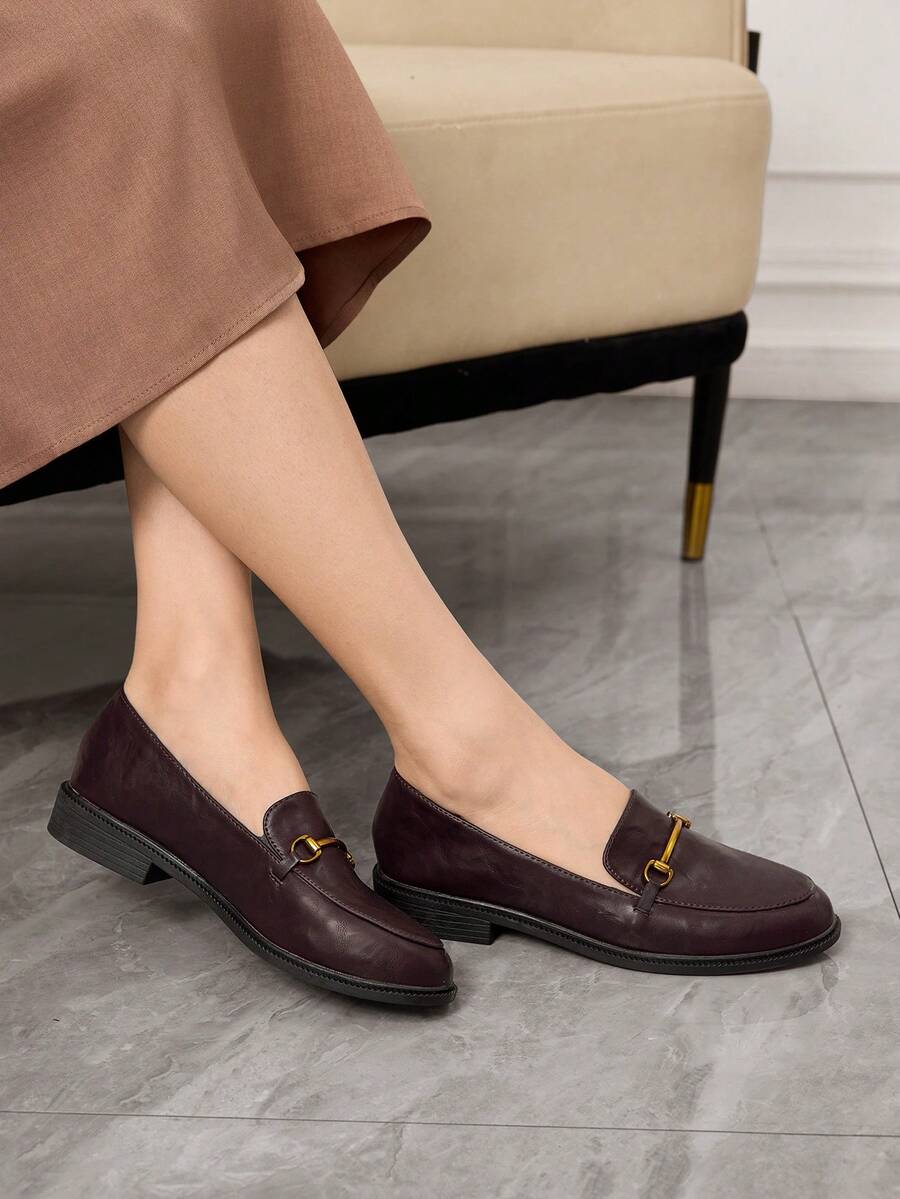 CUCCOO BIZCHIC 女士软底乐福鞋，英伦风格皮鞋，百搭优雅平底鞋 - 咖啡棕 - 查看 1