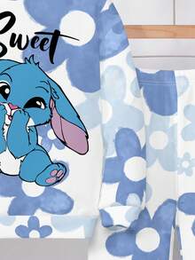 SHEIN Leap Crew Bộ 2 món/Bộ đồ liền thân dài tay cổ tròn in họa tiết thỏ và hoa cho bé gái tuổi teen, dáng rộng thoải mái, phù hợp cho mùa thu/đông, thoải mái khi mặc đi chơi, đi học, thể thao, ngoài trời, dạo phố - Nhiều màu - Xem 6