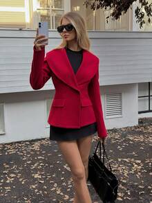 Elyressa 女士优雅大方日常通勤束腰大衣 - 酒紅色 - 查看 4