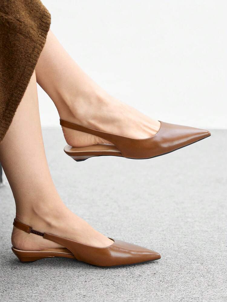 CUCCOO BIZCHIC Women's Pointed Toe Low Heel Flat Slip-On Shoes, Comfortable Casual Wear To Work Flats, Brown For Christmas Spring Shoes