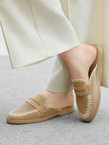 CUCCOO BIZCHIC Khaki Suede Comfortable Slip-On Flats, Suitable For Commuting, Outdoor, Work, Daily Wear, Versatile Women Shoes - Khaki - View 3