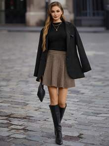 EMERY ROSE 女士简约印花 A 字裙，休闲日常穿着 - 灰色 - 查看 4