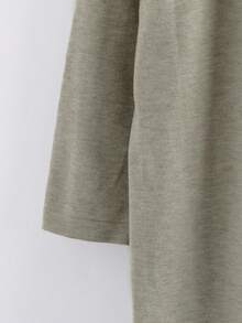 Linhara Plus Size Casual Solid Color Cardigan Knit Vest And Pants Set, Autumn/Winter - Olive Green - View 4