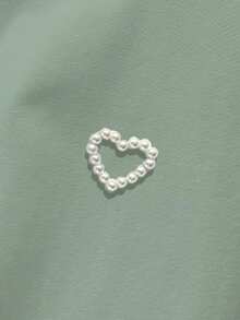 SHEIN 休闲百搭心形铆钉装饰纯色短袖T恤 - 綠色 - 查看 3