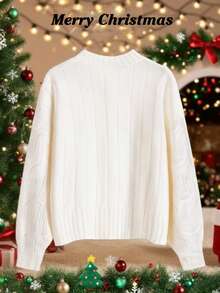 GlowEve Autumn/Winter New Christmas Element 3D Decor Cable Knit Crew Neck Drawstring Long Sleeve Comfortable Fabric Casual Elegant Sweater For Women, Suitable For Multiple Occasions