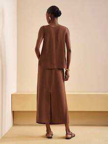 Zivah 2025 Nouvel ensemble deux pièces élégant d'été et d'automne avec décoration métallique ample pour débardeur + jupe trapèze taille haute. Convient pour les vacances, les sorties, les rendez-vous, les voyages en avion, le quotidien, les dates, la remise des diplômes, la rentrée, le style bohème, l'élégance