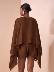 Zivah 2025秋冬新款通勤优雅休闲度假宽松棕色长袖衬衫+迷你裙裤子女两件套，旅行，通勤，派对，度假，老款风格，购物，宴会，优雅，聚会，约会，休闲-A - 棕色 - 查看 3