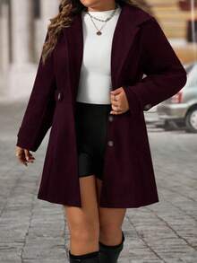 EMERY ROSE Black Lapel Button Decor Waist Cinched Mid-Length Women Overcoat