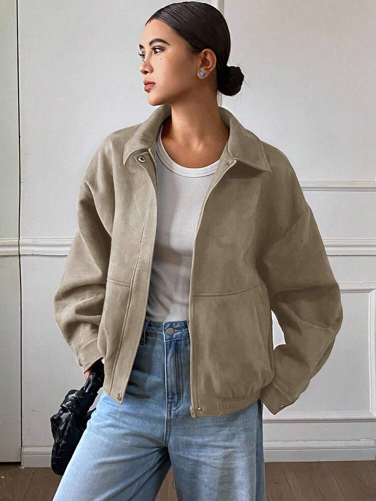 Loose Casual Brown Short Jacket Coat, Autumn/Winter