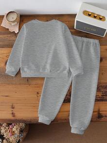 SHEIN 2 件套宇航员和星球印花圆领运动衫和慢跑裤套装，休闲时尚，适合秋冬 - 灰色 - 查看 5