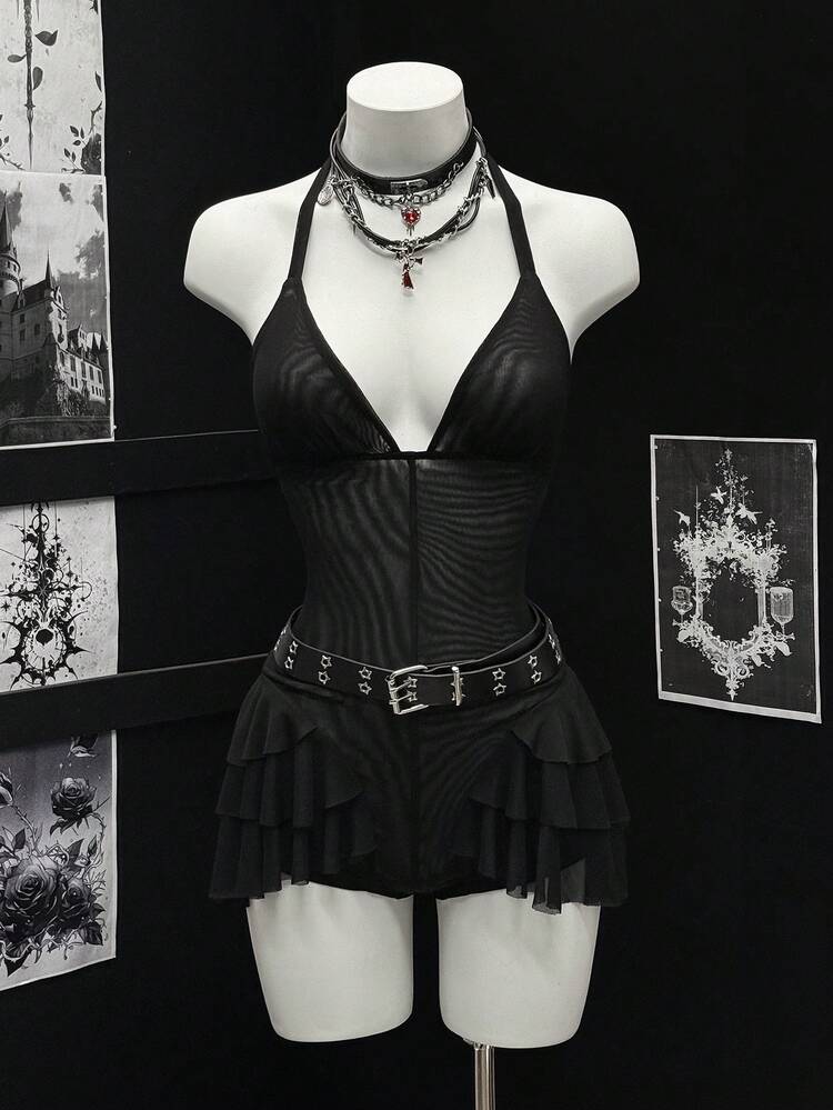 EgrlEra Women's Lace-Up Sexy Bodycon Long Sleeve Mesh Jumpsuit | SHEIN USA