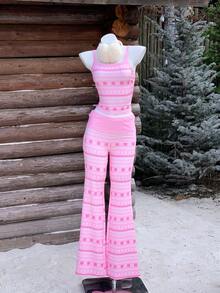 Comfortcana Ensemble 2 pièces décontracté pour femmes, comprenant un débardeur imprimé et un pantalon