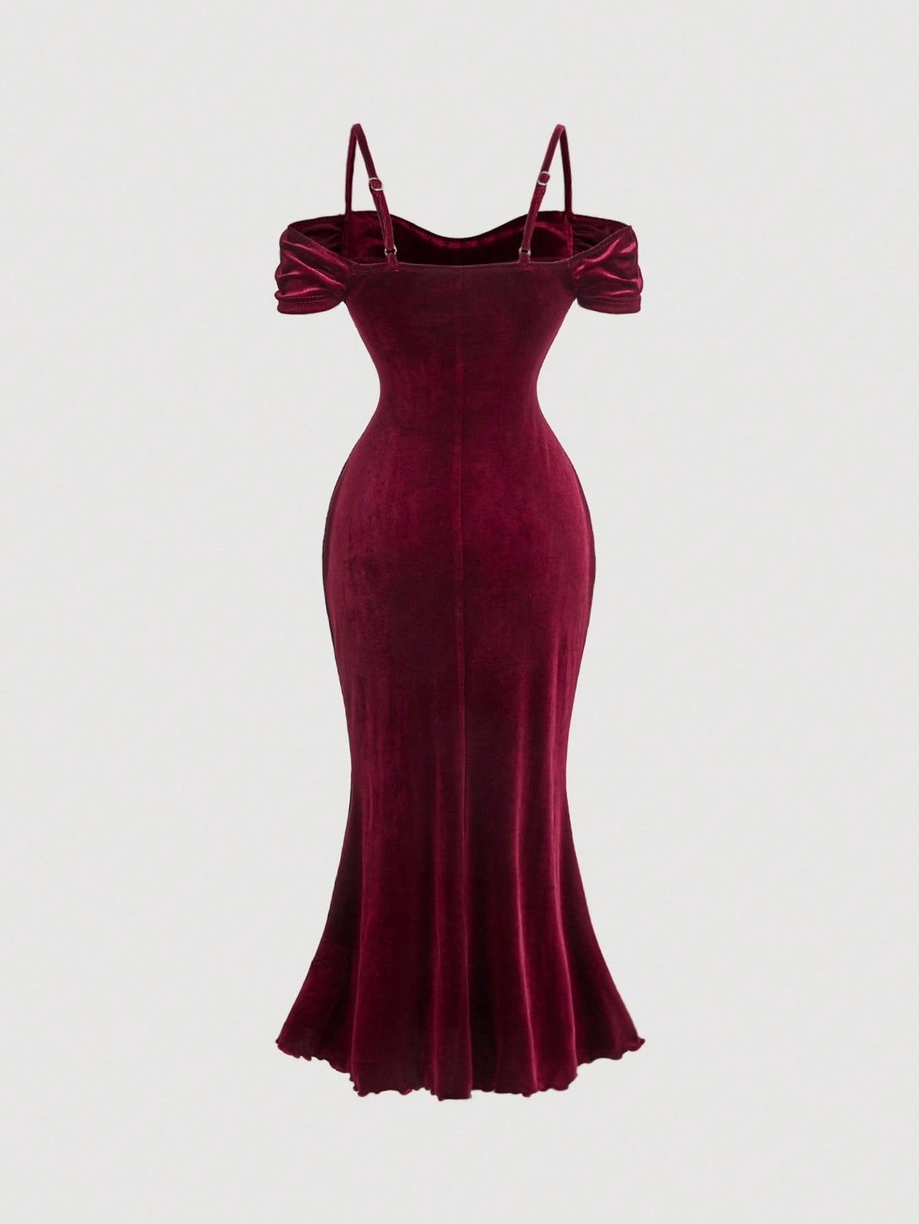 فستان مرمر مطابق مع كشكشة على الكتف مفتوح من القما...