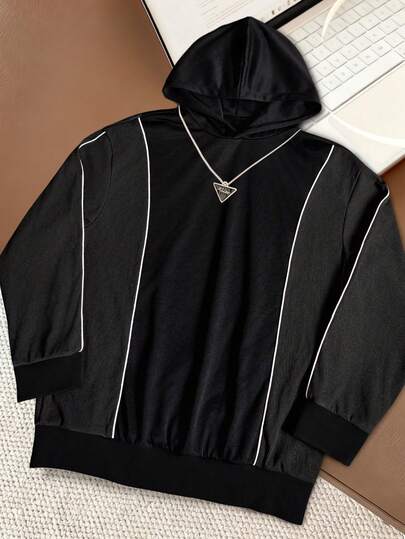 Manfinity Dauomo Sudadera con capucha de manga larga y ajuste holgado para hombre, otoño