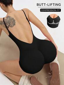 Slayform Solid Color Spaghetti Strap Slim-Fit Jumpsuit, Casual Daily Wear