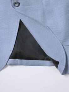 Manfinity Mode 男士浅灰色V领休闲西装套装，春夏 - 藍色 - 查看 4