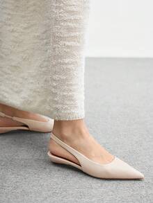 CUCCOO BIZCHIC 女士尖头低跟平底一脚蹬鞋，舒适休闲杏色平底鞋，适合工作和通勤 - 杏色 - 查看 3