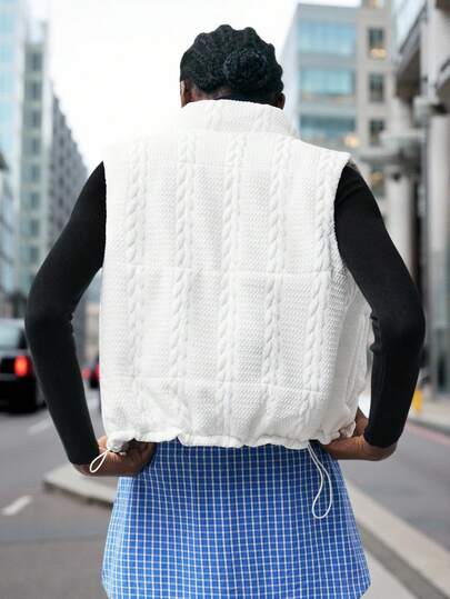 Maija Women's Solid Color Turtleneck Sleeveless Cable Knit Zip-Up Casual Warm Regular Jacket In Fall/Winter