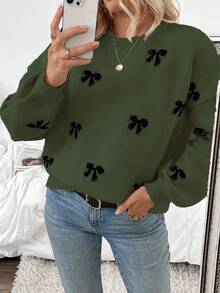 SHEIN LUNE 2024秋冬新款博主同款时尚设计青春休闲蝴蝶结套头毛衣 - 彩色 - 查看 5