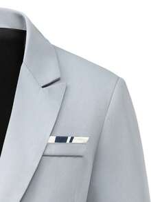 Manfinity Mode Ensemble veste de costume et pantalon à revers entaillés, décoré d'un mouchoir de poche, coupe simple boutonnage, gris clair pour hommes - Gris pâle - Voir 7