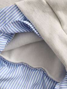 Young Girl Casual Striped Patchwork Letter Print Sweatshirt, Autumn/Winter - Apricot - View 8