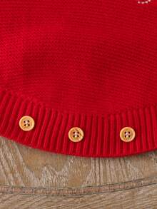 SHEIN Vintaside Kids 女婴字母图案纽扣设计休闲针织连体衣 - 紅色 - 查看 5