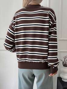 Livesso Women's Autumn Retro Striped Turtleneck Sweater - Coffee Brown - View 2