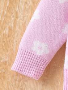 SHEIN 新生儿花卉印花插肩袖毛衣和针织裤休闲装 - 淡紫色 - 查看 5
