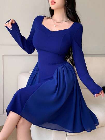 Feyla 优雅褶饰拼布女式短裙