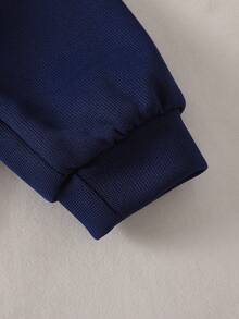 2件套年轻女孩时尚宽松运动衫和松紧腰阔腿裤套装，春秋 - 藏蓝色 - 查看 5