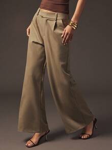 Hauture Formal Old Money Business Office Fall Suiting Solid Wide Leg Pants - Brown - View 2