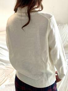 SHEIN Teen Girl American Flag Pattern Turtleneck Sweater Autumn Winter Clothes For Girl - Beige - View 3
