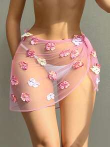 Bellisia Váy che bãi biển màu hồng sen bán trong suốt họa tiết hoa mùa hè mới dành cho nữ - Nhiều màu - Xem 6