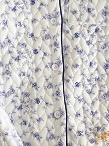 SHEIN 2件套女童休闲碎花长袖上衣和裤子家居服套装 - 藍白色 - 查看 5