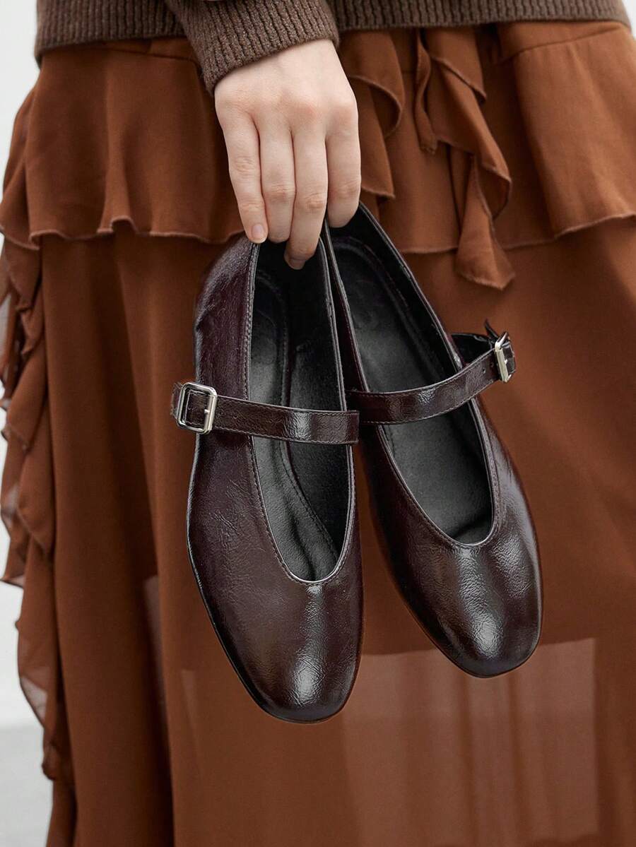 CUCCOO BIZCHIC Women's Fashion Commuter Versatile Casual Mary Jane Flat Shoes For Christmas Spring Shoes - Coffee Brown - View 1