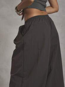 MUSERA 弹力腰尼龙灯笼裤，酷女孩街头风日常秋冬学院风Y2K 1997秋季款 - 深灰色 - 查看 5