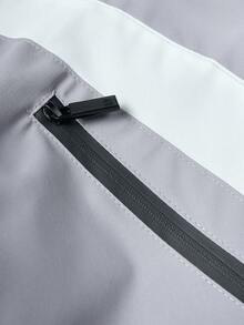 PAVTROS Contrast Color Patchwork Design Men's Hooded Long Sleeve Jacket, Light Windbreaker Y2k Techwear Jacket - Grey - View 6