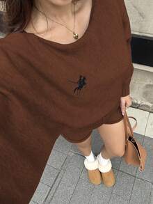 SHEIN Unity 2pcs Set Loose Fit Batwing Sleeve Fleece Sweater, Gray