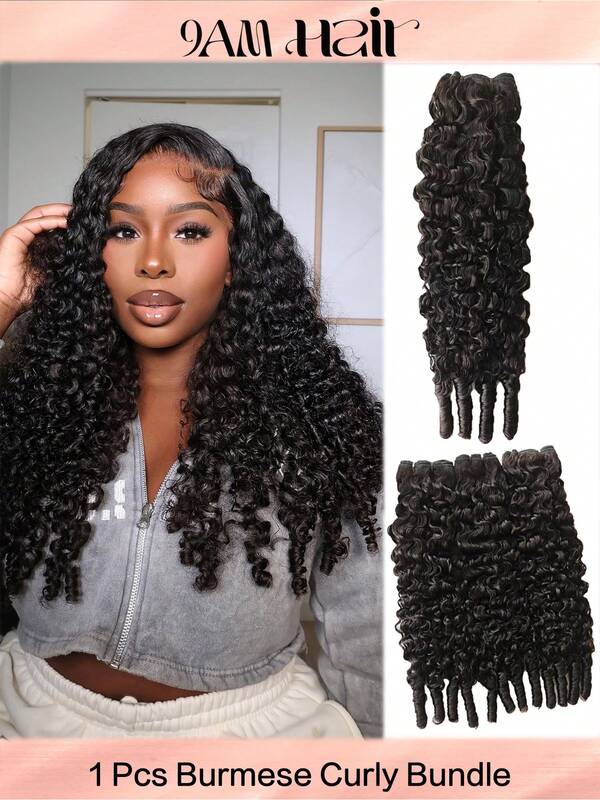 1pc Burmese Curly Bundles Human Hair Pixie Curls Human Hair Spiral End Natural Colour Burmese Curly Human Hair Bundles Weave Bundle Unprocessed Human Hair Extensions 14-26 Inch Top Quality For Women