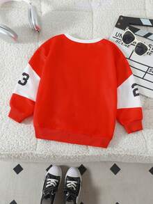 2 件套幼儿男童赛车印花圆领套头衫，街头风格运动装，秋冬 - 紅色 - 查看 2