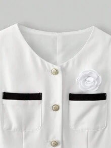 Ontre Tween Girl Contrast Color Metal Buckle Vest & Peplum Decorated Skirt 2 Pieces Set