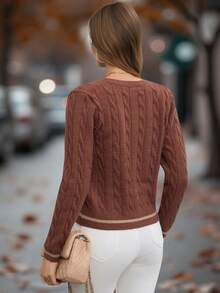 EMERY ROSE Cardigan décontracté à boutons avec bordure contrastée pour femmes, automne/hiver