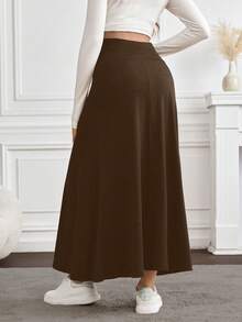 SHEIN Maternity Casual Solid Color Long Skirt, Versatile For Autumn - Mocha Brown - View 2