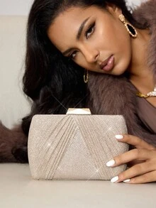 CUCCOO SZL Glitter Pleated Clutch Bag With Chain Strap, Shoulder & Crossbody Bag, Perfect For Parties And Banquets, Versatile Women's Fashion Bag