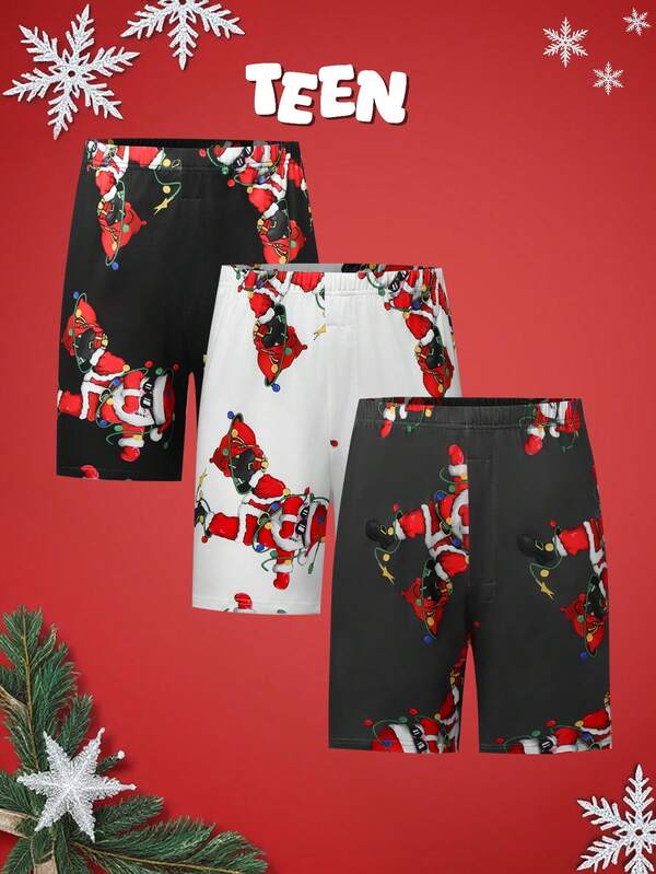 NotGurli 3pcs/Set Mischievous Boy Christmas Gift Printed Pajama Bottoms, Teens Boys Sleepwear, EasyComfort