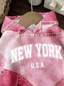SHEIN EZwear 紫红色街头拼布城市文字“NEW YORK”图案印花卫衣，适合秋冬季穿着 - 彩色 - 查看 3